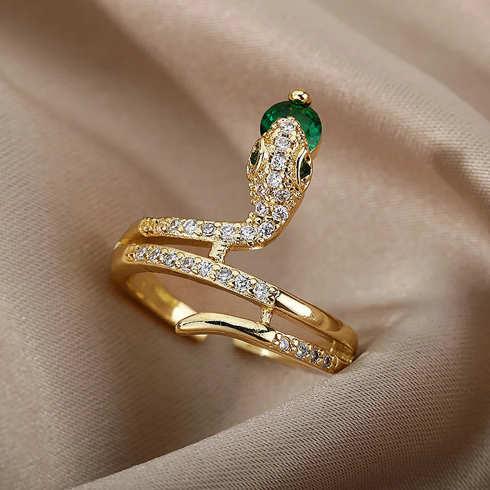 Lucky Zircon Snake Rings For Women Gold Color.
