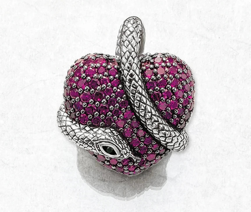 Pendant Snake with Heart Love Jewelry. 925 Sterling Silver
