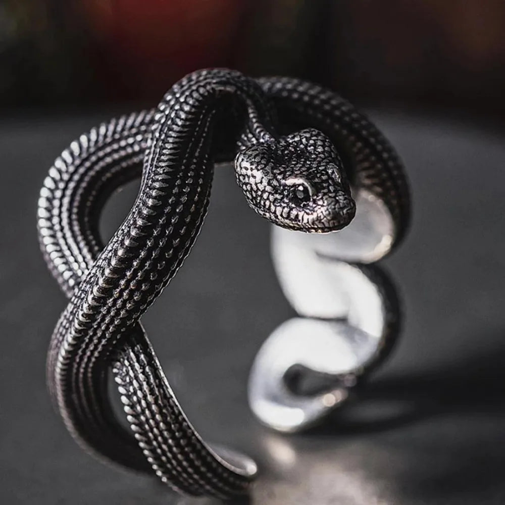 Snake Cross Ring in Black Silver and Gold Colors